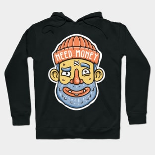 illustration of a cheerful bearded homless wearing a hat Hoodie